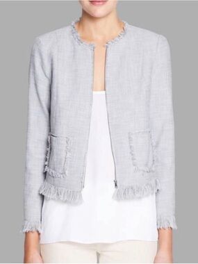 Rebecca Taylor gray fringe zip up jacket suiting blazer size 0